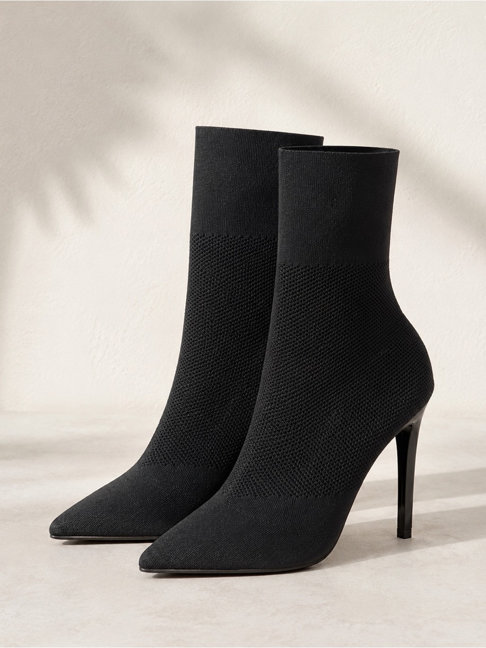 Steve Madden Black Knit Pointed-Toe Sock Booties - Women